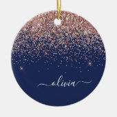 Rosa Rose Gold Navy Blue Glitzer Monogram Keramik Ornament (Vorne)