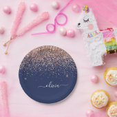 Rosa Rose Gold Navy Blue Glitzer Monogram Pappteller (Party)