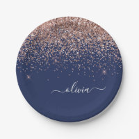 Rosa Rose Gold Navy Blue Glitzer Monogram