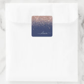 Rosa Rose Gold Navy Blue Glitzer Monogram Quadratischer Aufkleber (Tasche)