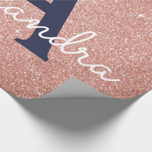 Rosa Rose Gold Navy Blue Glitzer Sparkgram Monogra Geschenkpapier (Ecke)