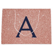 Rosa Rose Gold Navy Blue Glitzer Sparkgram Monogra Große Geschenktüte (Vorderseite)