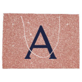 Rosa Rose Gold Navy Blue Glitzer Sparkgram Monogra Große Geschenktüte (Rückseite)