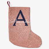 Rosa Rose Gold Navy Blue Glitzer Sparkgram Monogra Kleiner Weihnachtsstrumpf (Vorderseite)