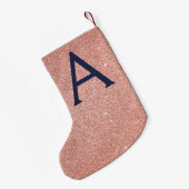 Rosa Rose Gold Navy Blue Glitzer Sparkgram Monogra Kleiner Weihnachtsstrumpf (Rückseite (Hängend))