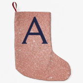 Rosa Rose Gold Navy Blue Glitzer Sparkgram Monogra Kleiner Weihnachtsstrumpf (Vorderseite)
