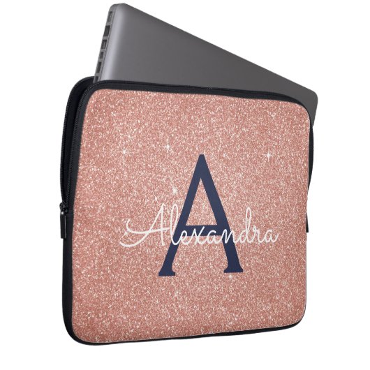 Rosa Rose Gold Navy Blue Glitzer Sparkgram Monogra Laptopschutzhülle (Vorne Rechts)