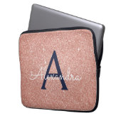 Rosa Rose Gold Navy Blue Glitzer Sparkgram Monogra Laptopschutzhülle (Vorderseite Links)