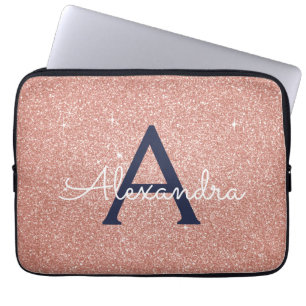 Rosa Rose Gold Navy Blue Glitzer Sparkgram Monogra Laptopschutzhülle