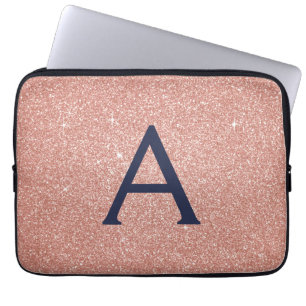 Rosa Rose Gold Navy Blue Glitzer Sparkgram Monogra Laptopschutzhülle