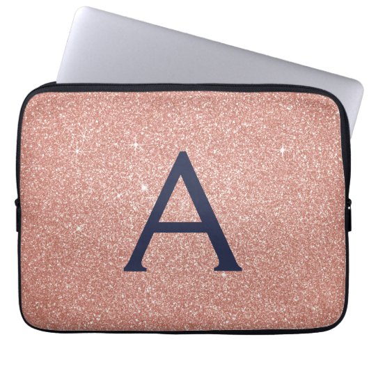 Rosa Rose Gold Navy Blue Glitzer Sparkgram Monogra Laptopschutzhülle (Vorderseite)