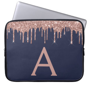 Rosa Rose Gold Navy Blue Glitzer Sparkgram Monogra Laptopschutzhülle