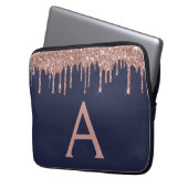 Rosa Rose Gold Navy Blue Glitzer Sparkgram Monogra Laptopschutzhülle (Vorderseite Links)