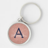 Rosa Rose Gold Navy Blue Glitzer Sparkgram Monogra Schlüsselanhänger (Vorne)