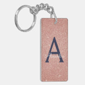 Rosa Rose Gold Navy Blue Glitzer Sparkgram Monogra Schlüsselanhänger (Vorderseite links)