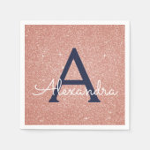 Rosa Rose Gold Navy Blue Glitzer Sparkgram Monogra Serviette (Vorderseite)