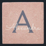 Rosa Rose Gold Navy Blue Glitzer Sparkgram Monogra Steinuntersetzer<br><div class="desc">Rosa Rose Gold und Navy Blue Imitats Glitzer und Sparkle Elegant Stone Tile. Diese Stone Tiles können so angepasst werden,  dass sie Ihren Anfangs- und Vornamen enthalten.</div>