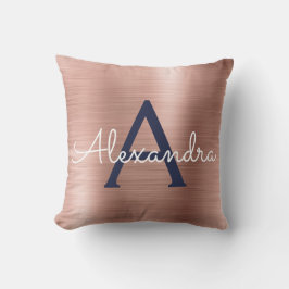 Rosa Rose Gold Navy Blue Monogram Name Kissen
