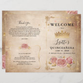 Rosa Rose Gold Parchment Quinceanera Programm (Vorne/Hinten)