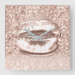 Rosa Rose Gold Park Glitzer Locarno Quadratische Wanduhr