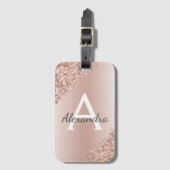 Rosa Rose Gold Pinsel Metal Script Monogram Niedli Gepäckanhänger (Vorderseite Vertikal)