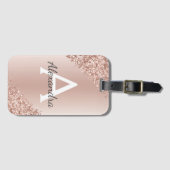 Rosa Rose Gold Pinsel Metal Script Monogram Niedli Gepäckanhänger (Vorderseite (Horizontal))