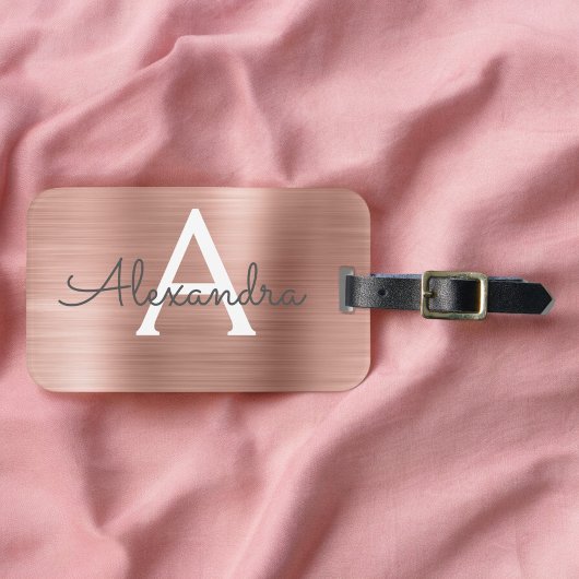 Rosa Rose Gold Pinsel Metal Script Monogram Niedli Gepäckanhänger