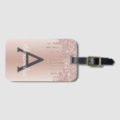 Rosa Rose Gold Pinsel Metal Script Monogram Niedli Gepäckanhänger (Vorderseite (Horizontal))