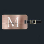 Rosa Rose Gold Pinsel Metal Script Monogram Niedli Gepäckanhänger<br><div class="desc">Rosa Rose Gold Pinselmetall Monogram Niedliche Tag Tag</div>