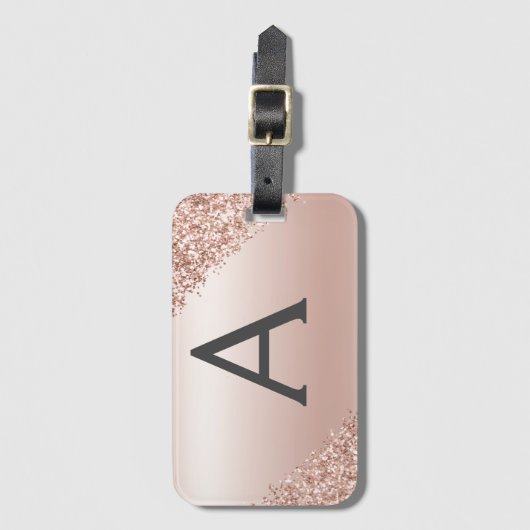 Rosa Rose Gold Pinsel Metal Script Monogram Niedli Gepäckanhänger (Vorderseite Vertikal)