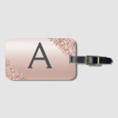 Rosa Rose Gold Pinsel Metal Script Monogram Niedli Gepäckanhänger (Vorderseite (Horizontal))