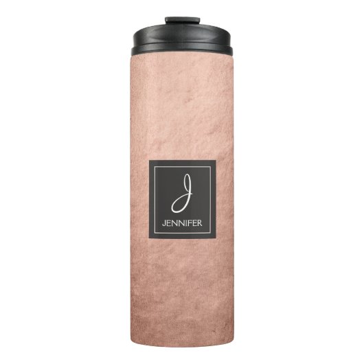 Rosa Rose Gold Pinsel Print Monogram Thermosbecher (Vorderseite)