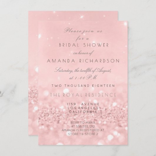 Rosa Rose Gold Powder Glitzer Brautparty Einladung (Vorne/Hinten)