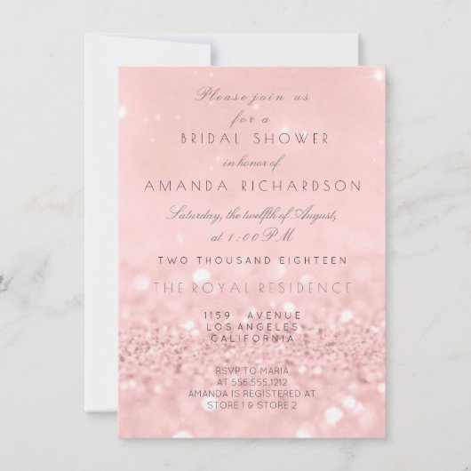 Rosa Rose Gold Powder Glitzer Brautparty Einladung (Vorderseite)