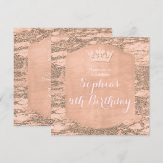 Rosa Rose Gold Princess Crown Party Einladung