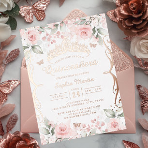 Rosa Rose Gold Quinceanera Folieneinladung