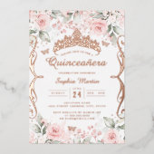 Rosa Rose Gold Quinceanera Folieneinladung (Vorderseite)