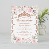 Rosa Rose Gold Quinceanera Folieneinladung (Stehend vorne)