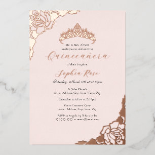 Rosa Rose Gold Quinceanera Geburtstag Folieneinladung