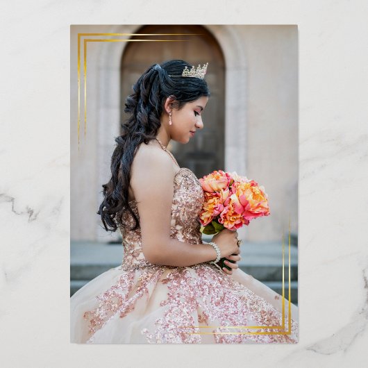 Rosa Rose Gold Quinceñera Folieneinladung (Rückseite)