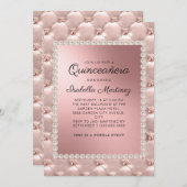 Rosa Rose Gold Quinceñera Foto Perlen Einladung (Vorne/Hinten)