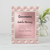 Rosa Rose Gold Quinceñera Foto Perlen Einladung (Stehend Vorderseite)