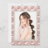 Rosa Rose Gold Quinceñera Foto Perlen Einladung (Rückseite)