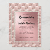 Rosa Rose Gold Quinceñera Foto Perlen Einladung (Vorne/Hinten)