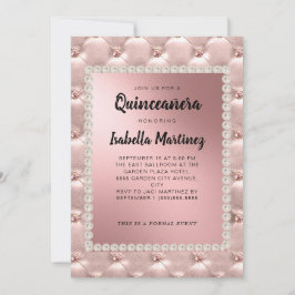 Rosa Rose Gold Quinceñera Foto Perlen Einladung