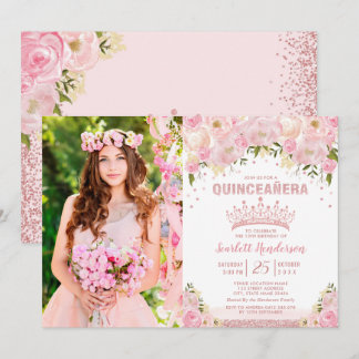 Rosa Rose Gold Quinceñera Geburtstag Einladung
