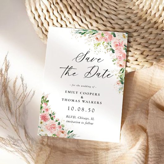 Rosa Rose Gold Save the Date Karte