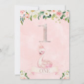 Rosa Rose Gold Schwan 1. Geburtstag Einladung (Rückseite)