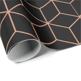 Rosa Rose Gold Schwarz Geometrie Platz 3D Geschenkpapier