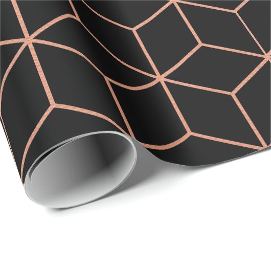 Rosa Rose Gold Schwarz Geometrie Platz 3D Geschenkpapier (Rolleneckpunkt)